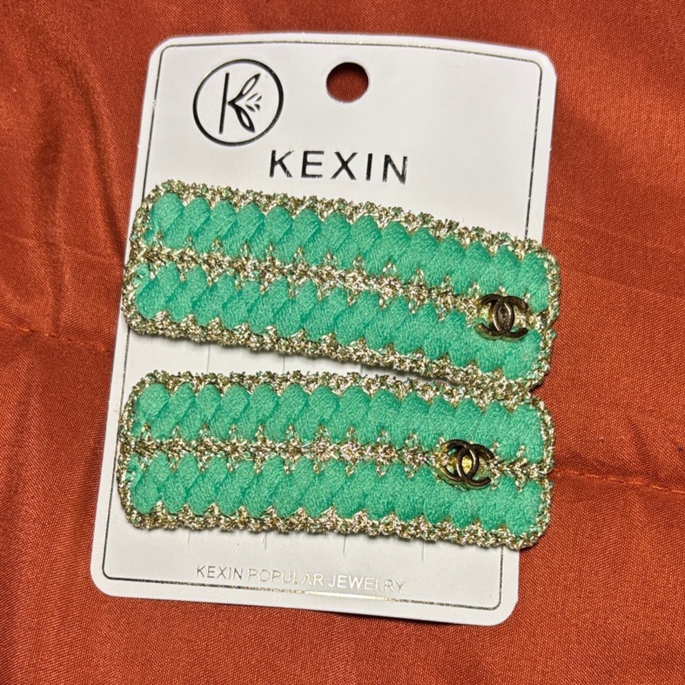 Green and Gold Hair Clips